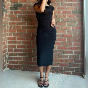 Black formal bodycon midi dress